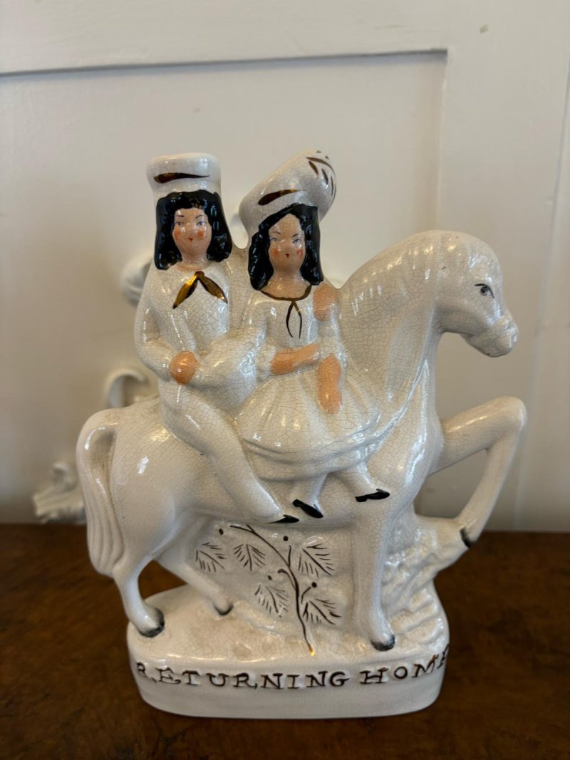 Pair of Antique Staffordshire Flat Back Figures on Horseback - Image 2
